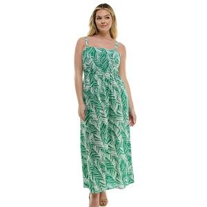 New square neck maxi dress tropical print